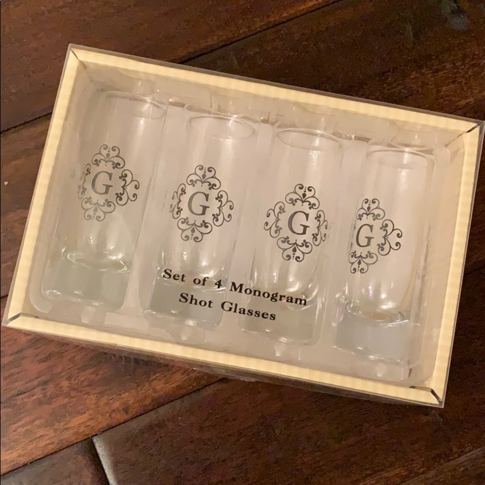 Mango Moon set of four monogrammed shot glasses G